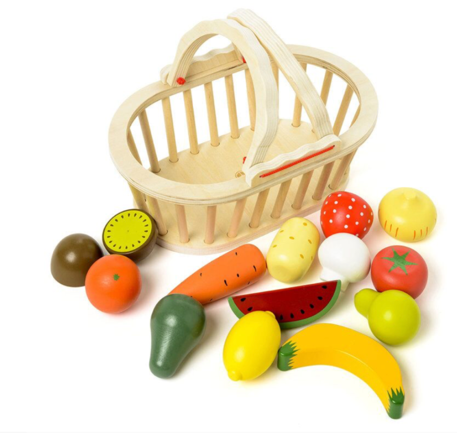 Panier de 13 fruits et légumes en bois