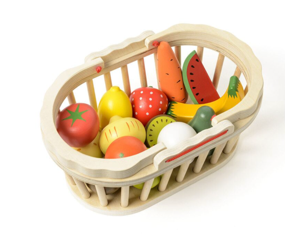 Panier de 13 fruits et légumes en bois